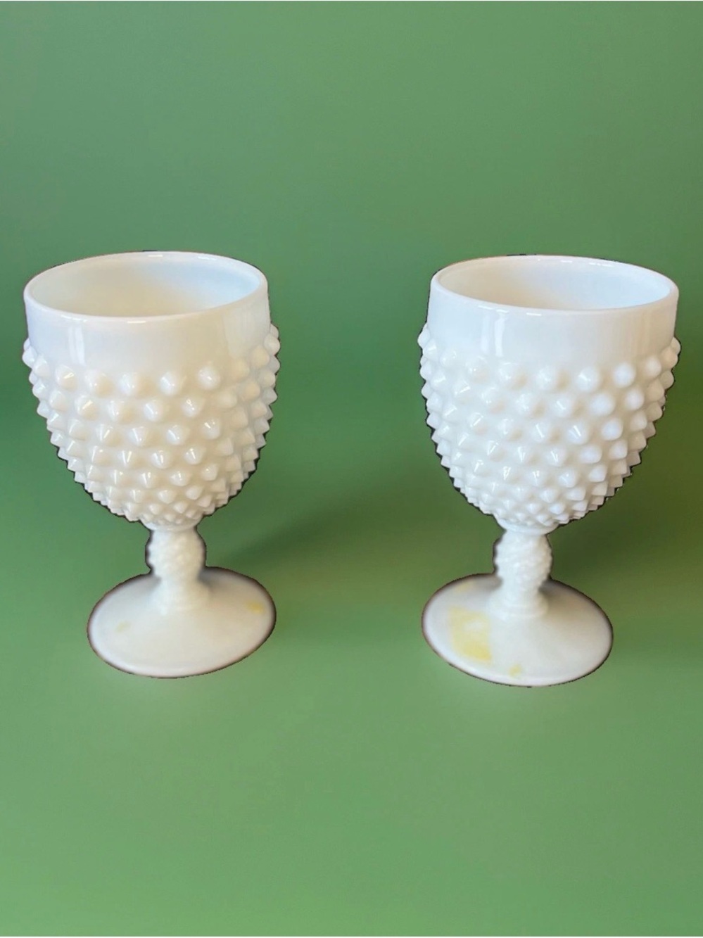 VINTAGE FENTON HOBNAIL WHITE MILK GLASS GOBLET Set of 2 MCM